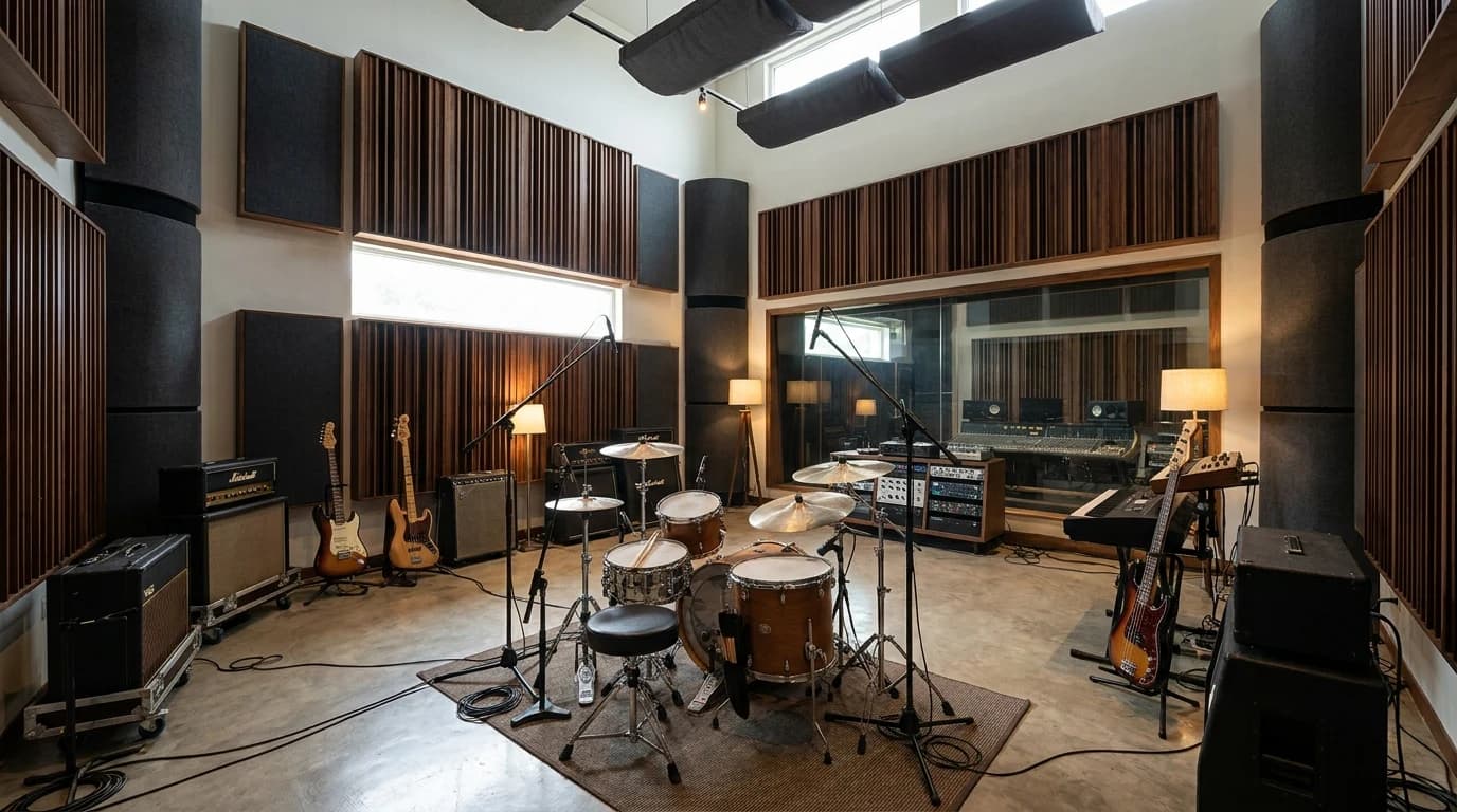 Studio musik dengan acoustic treatment